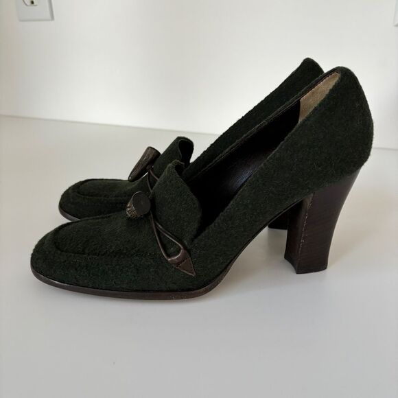 Dolce & Gabbana Green Wool Loafer Heels w/Toggle Buttons Sz 40 - Picture 1 of 10
